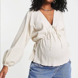 ASOS design maternity natural crinkle top with side ties in Oatmeal Size 6